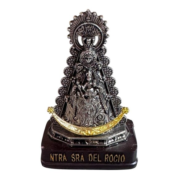 Ntra Sra Del Rocio Religious Figurine Statue 4.25" Tall Silver Tone Miniature - Picture 1 of 8
